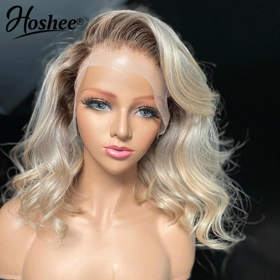 Dark Root Brown 4/613 Blonde Lace Front Wigs For Women Human Hair Loose Body Wave HD Transparent 13x4 Short Bob Frontal Wig |