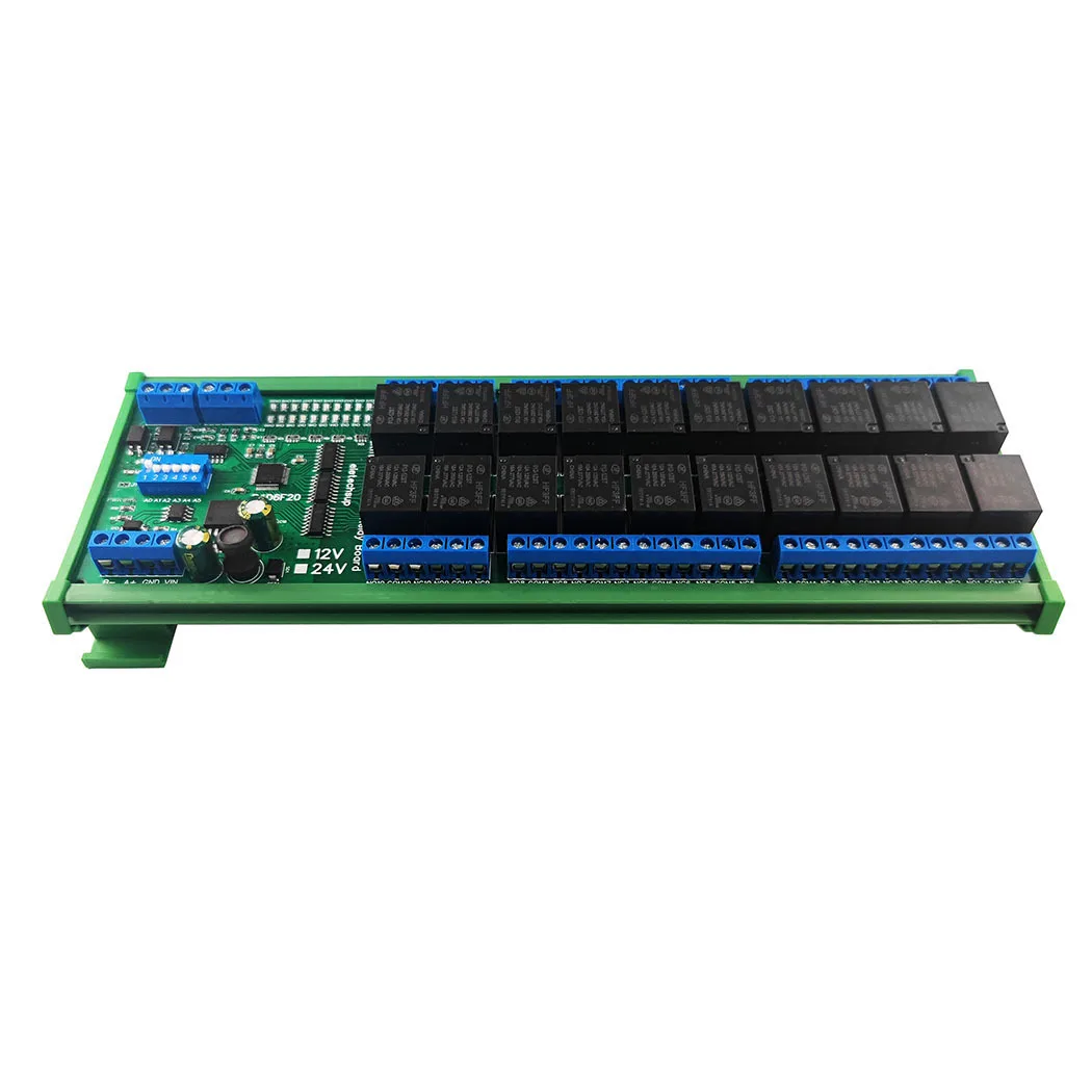 Placa de Relé Rs485 Multifuncional 20do 2di 2ai Plc io Módulo de Expansão Modbus Rtu 420ma 010v Módulo de Relé dc 12v 24v 20ch