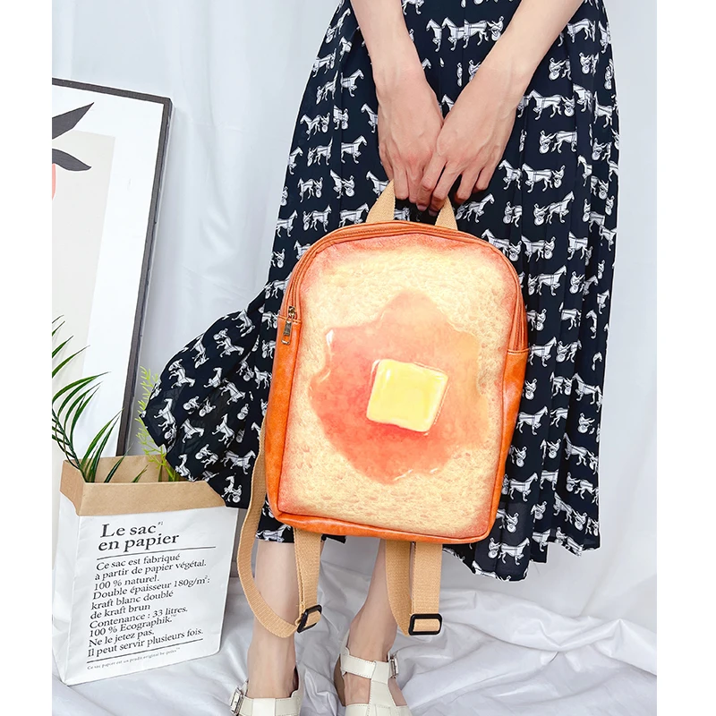 Cute Toast Style Backpack for Young Girls Large Capacity School Bag Funny Student School Bag Travel Bag Women Kawaii Egg Pattern 2