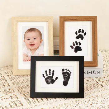 Kit fai da te per cornice in legno con impronta di zampa o mano di neonato e animale domestico, senza disordini, tampone inchiostro incluso, regalo perfetto per neonati e amanti degli animali domestici