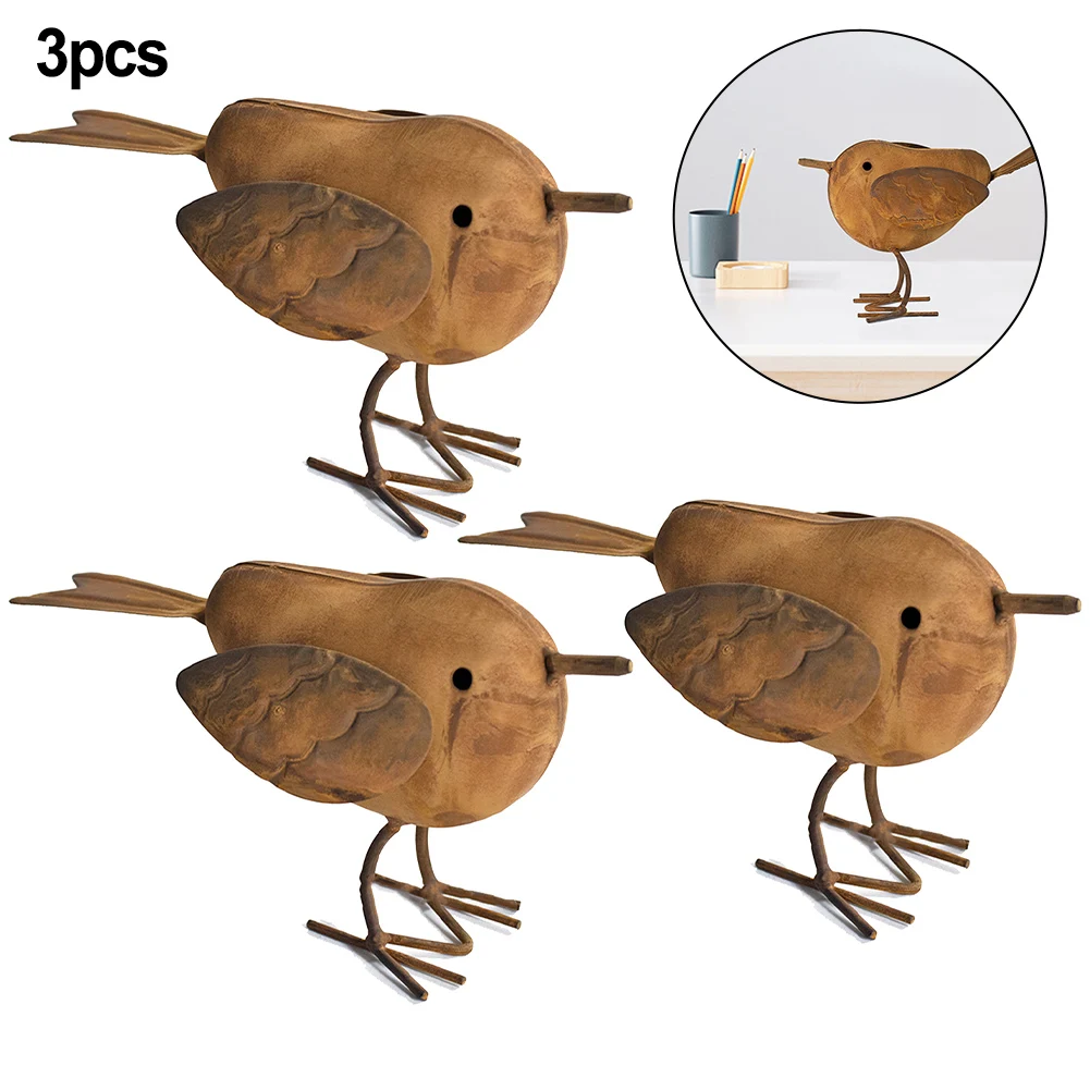 

3PCS Rusty Metal Bird Garden Art Sculpture Bird Silhouettes Fence Decor Robin Steel Country Yard Art Gardening Decoration