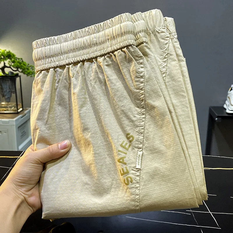 남성용 초박형 소프트 크롭 캐주얼 바지, 드로스트링 드로스트링, 루즈한 하렘 스포츠 바지, 2024 패션 브랜드, 여름 신상 