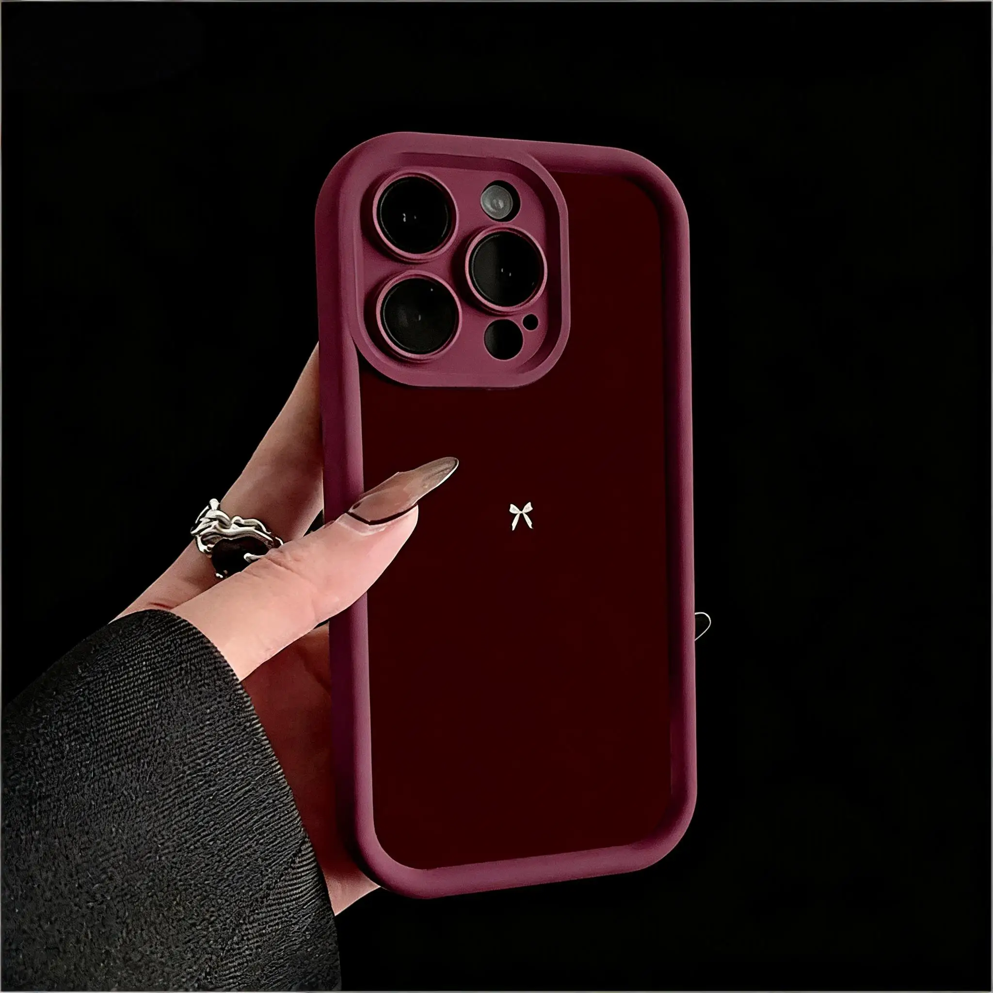 Elegant Wine Red Bow Pattern Phone Case Cover