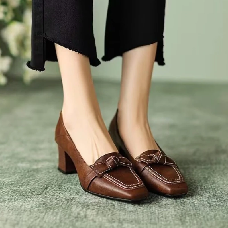 جديد ريترو المرأة موضة ساحة تو عالية الكعب 2025 ال...