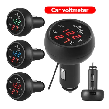 Caricabatteria per auto 3 in 1 carica 12/24V con interruttore voltmetro Car Auto LED voltmetro digitale termometro caricatore USB