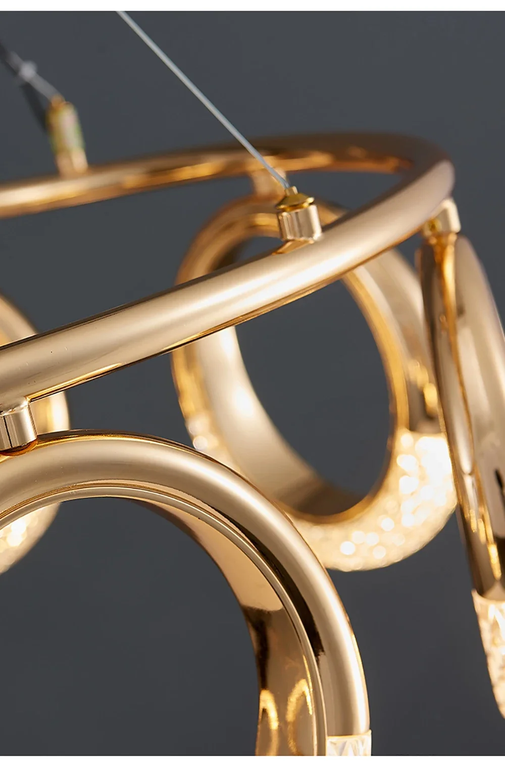 Description Picture 4 of itemPostmodern Light Luxury Golden Living Room Ceiling Lamp Bedroom Bedside Stairwell Designer Earrings Ring Long Chandelier