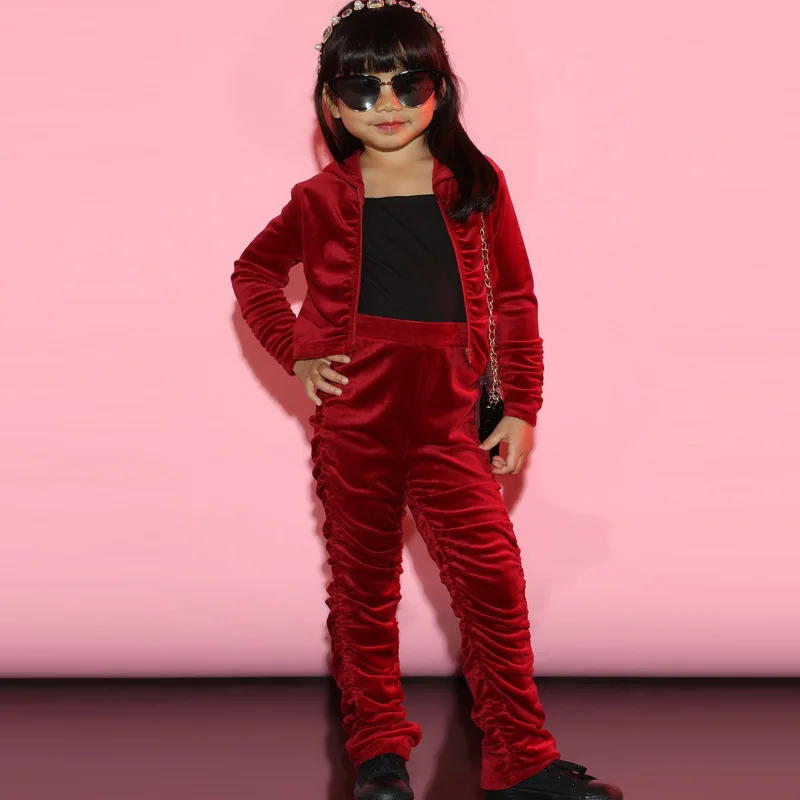 

Модная детская одежда Зимний Бархатный комплект из двух предметов INS детский спортивный комплект с длинным рукавом для девочек в стиле ретро удобный костюм TZ075