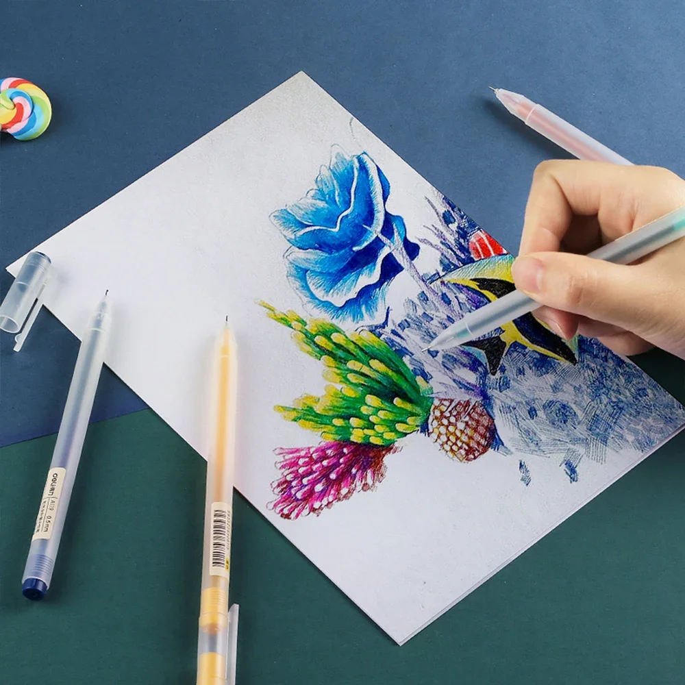 Ballpoint Pen Deli Gel Pen School Pens Set 0.5MM Color Ink Stationery Student Supplies Water-based Writing Painting Tools 12Pcs/Set