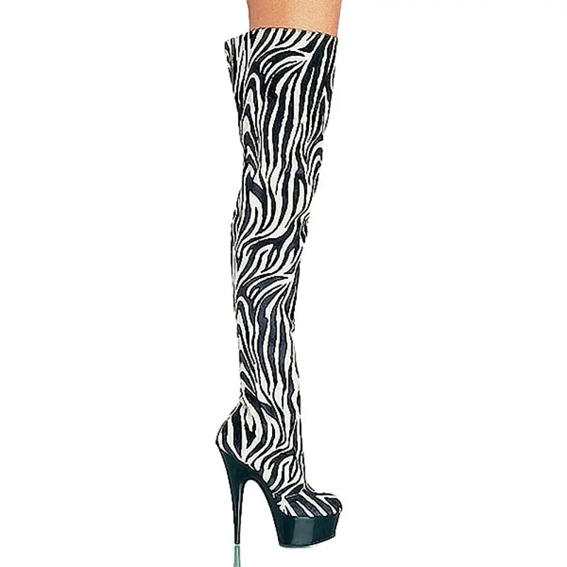 

15 Cm Stylish Zebra Color Material High-heeled Shoes Model Pole Dancing Shoes Performance Nightclub 6 Inches Sexy Women Boots