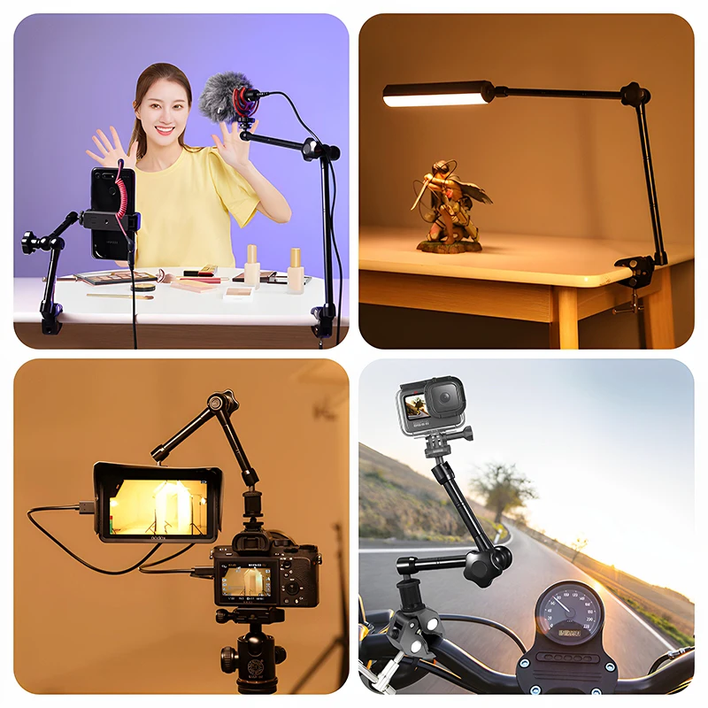 순포 7/11/20인치 매직암(1/4인치 나사 포함) 360도 회전 ° 모니터, 비디오 조명, 스마트폰용 회전 가능 금속 슈퍼 클램프
