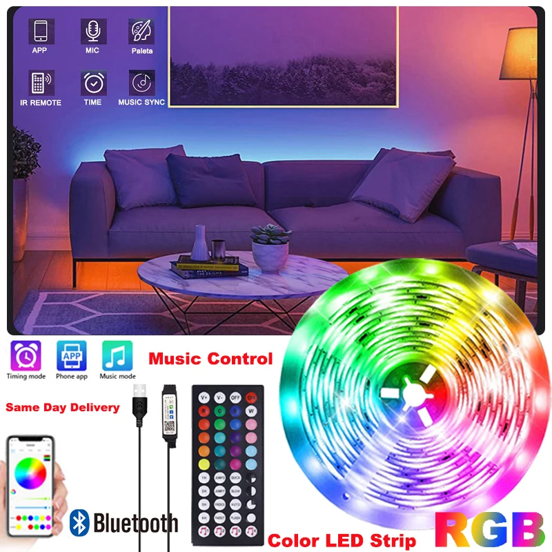 SMD5050 Lights USB Room Decor Music Mode for TV Background Bluetooth LED Lights with 44 Keys Remote Tape for Bedroom Decoration 224 led with launch and burst effect firework led wall strip light with app music rhythm mode for christmas indoor decoration