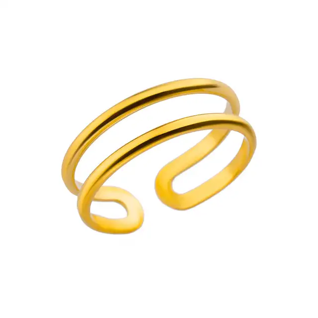Bagues géométriques en acier inoxydable pour femmes, Texture minimaliste, couleur or, ouverture de Couple, bijoux esthétiques de mariage et de noël
