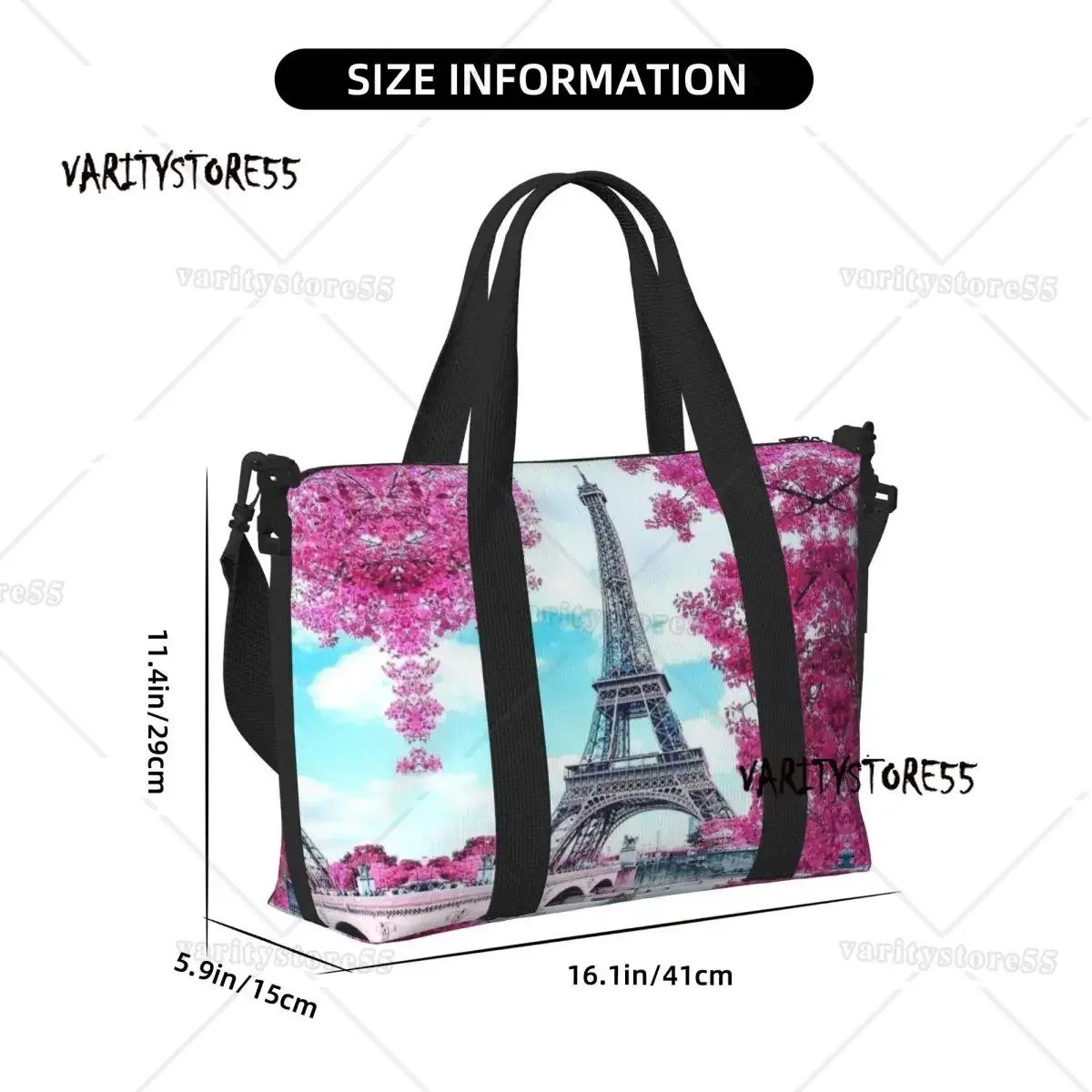 Eiffel Tower Paris Floral Tote Bag for Women Large Capacity Romantic Landscape Beach Gym Travel Bags