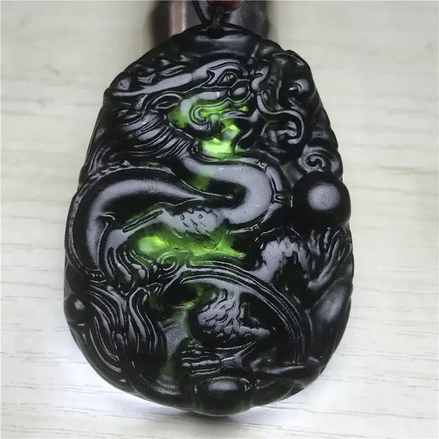 Natural Dark Green Jade Domineering Zodiac Dragon Brand Pendant