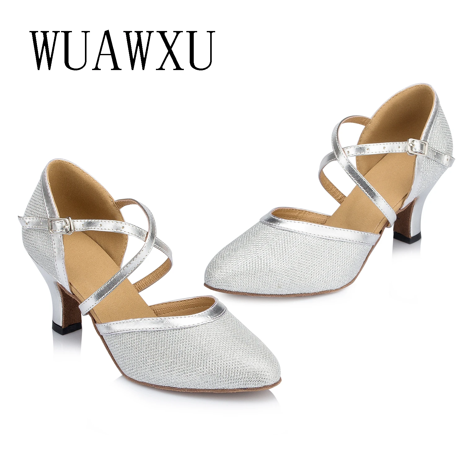 NATASHA Latin Dance Shoes Female Adult Medium High Heels Champagne 7cm Dance Shoes Modern Social Dance Shoes Flash Gold Cha Perf