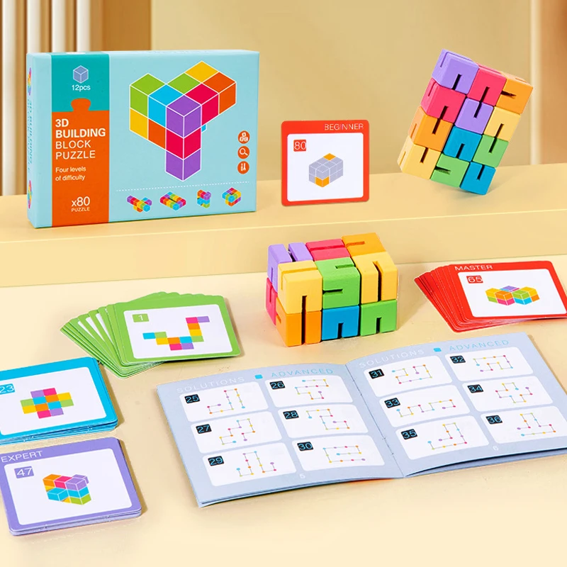 Pricexes 6Pcs Wooden Brain Teaser Puzzles 3D Interlocking Blocks For Kids And Teens Brain Logic Training Casural Games (C