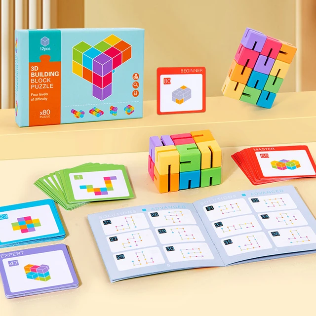 12pcs Spatial 3D Building Blocks Montessori Brain Development Spatial Reasoning Education Puzzle Game Children Wooden Puzzle Toy 1