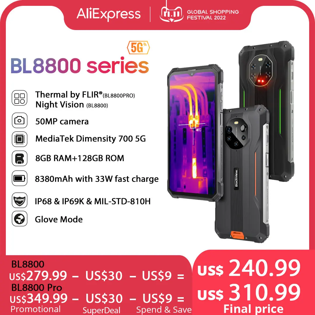 Blackview - Bl8800 Pro Rugged Thermal Imaging Camera Phone, World Premiere Smartphone 5g, 6.58"fhd Display, 8 Gb 128 Gb, 8380mah - Mobile Phones - AliExpress