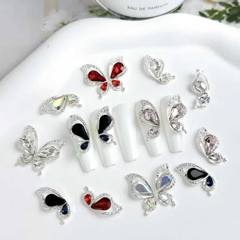 Description Picture 4 of item10Pcs Exquisite Colored Glass Nail Rhinestones Charms Hollowed-out Full Diamond Alloy Half Wings Nail Decorations DIY Manicure