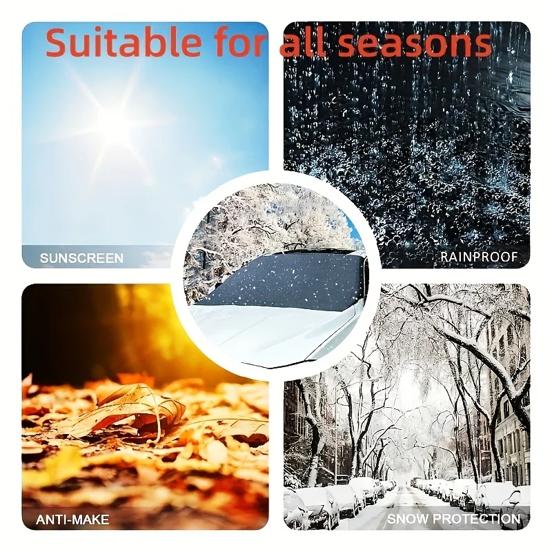 Universal Windshield Snow Cover with 6 Hidden Magnets, Durable Car Windshield Snow Ice Protector with Complimentary Storage Bag