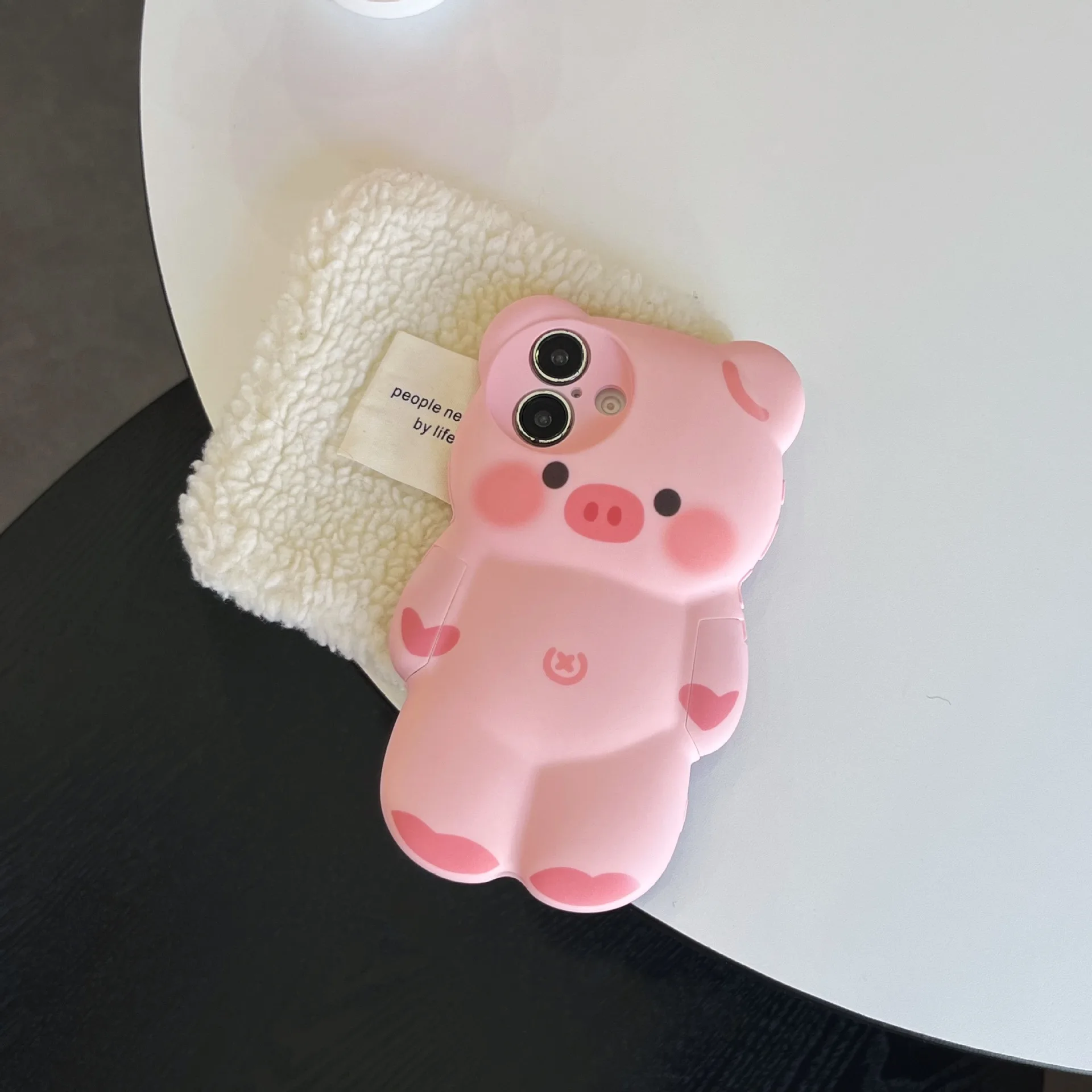 Pink cute three-dimensional bear mobile phone case for iPhone16 14 13pro Soft thumbnail 4