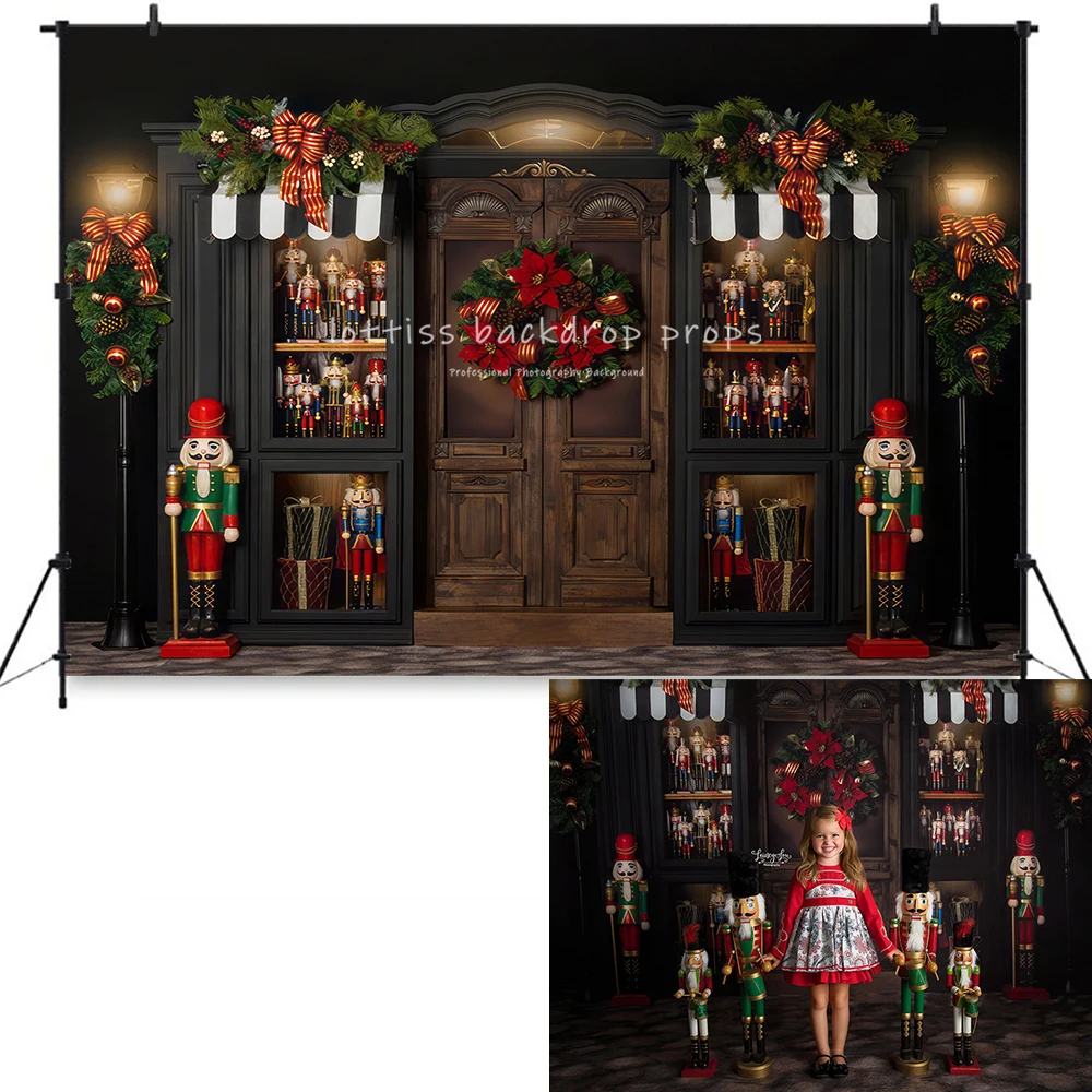 

Фон для фотосъемки детей и взрослых с изображением игрушек рождественского магазина