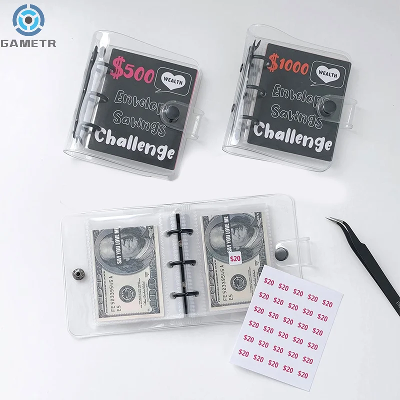 

Envelope Savings Challenge $1000 Saving Money Binder Saving Loose-leaf Notebook Mini Money Card Book Cash Budget Storage Book