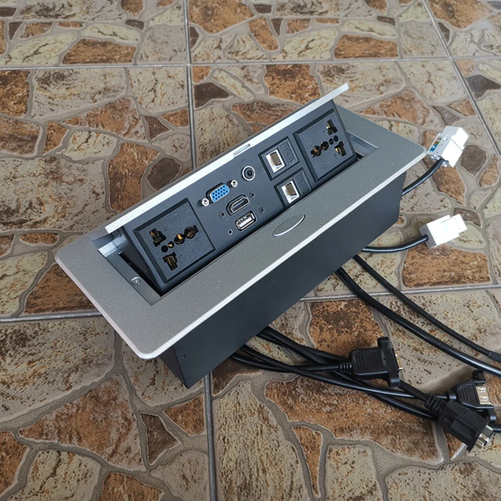 

1Pc Multimedia Outlet Socket Connection Box Desktop Up Socket for Conference Room (Silver)