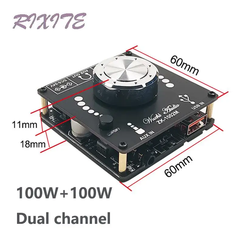 100W+100W Bluetooth 5.0 Double Channel Power Audio Amplifier Board Stereo AMP Sound Amplifier Home Theater AUX USB ZK-1002M zk mt21 bluetooth 5 0 amplifier board 2 1 channel 50wx2 100w audio stereo amp bass and treble adjustment hifi sound quality