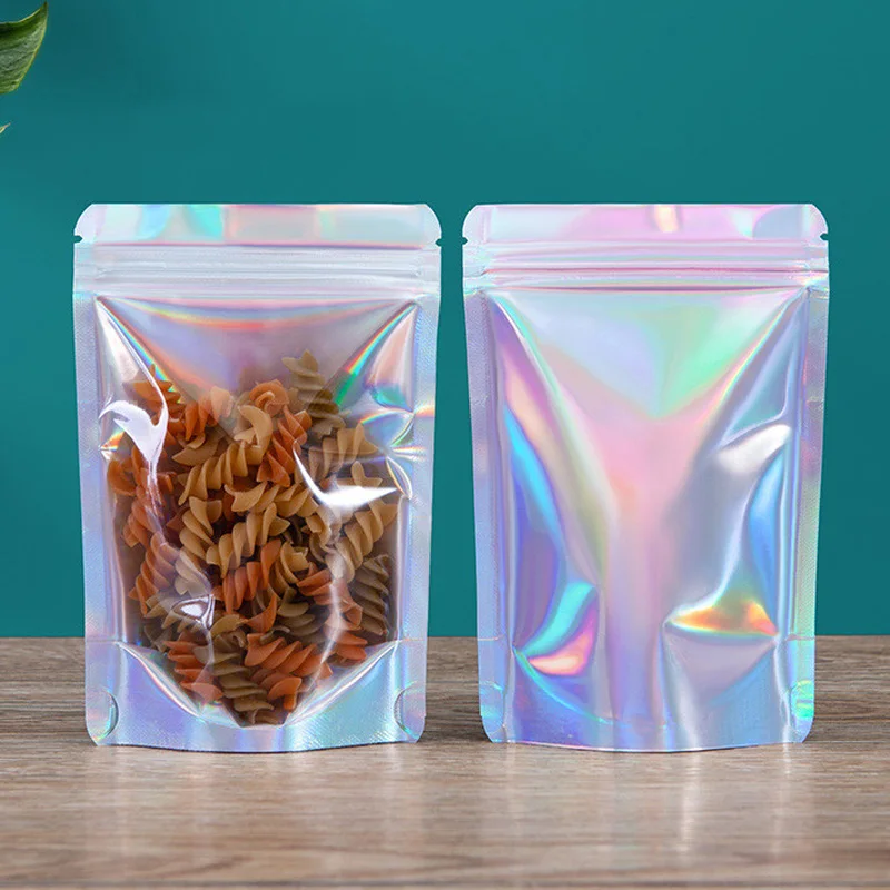 1000 Teile/los 8 Größe Laser Aluminium Folie Stand Up Zipper Top Beutel Doypack Klare Vordere Holographische Mylar Zip Lock Verpackung Taschen – Detail 4