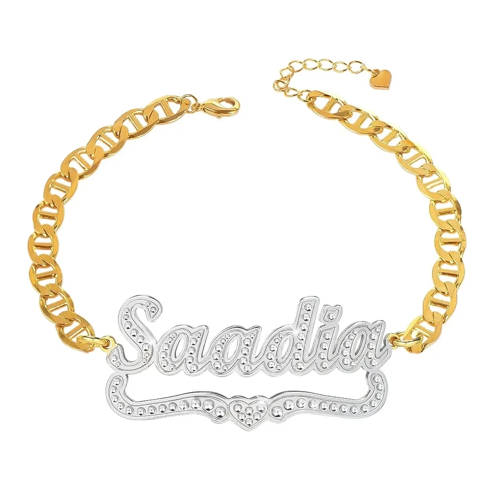 Personalized Heart Two Tone Personalized Custom Gold Plated Text Bracelet Customized Name Gold-plated Stainless Steel Bracelet