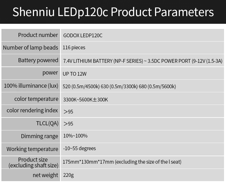 Godox P120C Led Video Light Ultra Slim Studio Continuous Lights 3300k~5600k Led Light Lamp With Battery For Camera DV Camcorder