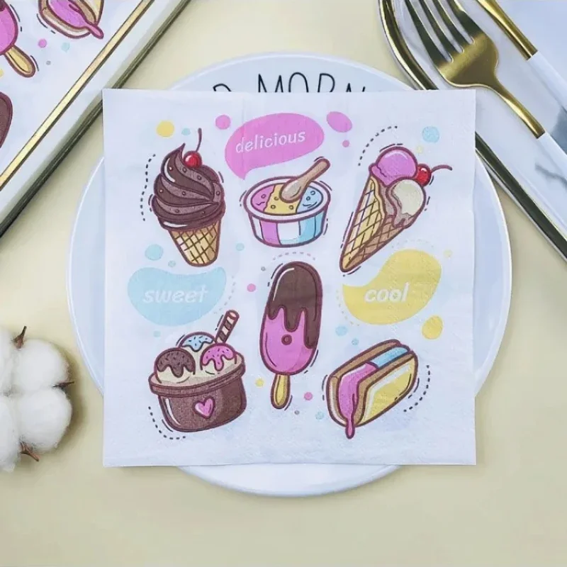Paper Napkins Disposable Paper Placemats 20pcs/Bag 2ply Ice-cream Printed Napkins Colored Paper Napkins Disposable Sweet Placemat Paper Party Decoration Drawing 33