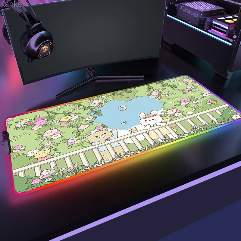 

Rabbit In winter eye protection large game mouse Pad RGB luminous mouse mat gaming machine rubber keyboard computer desktop pad