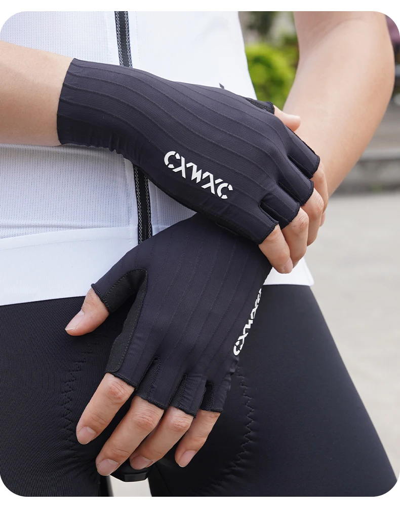 CXWXC Radfahren Kurze Handschuhe Sommer Atmungsaktive Fahrradhandschuhe MTB Rennrad Halbhandschuhe Elastisk Rutschfeste Stoßdämpfende Handflächenpolster – Detail 16