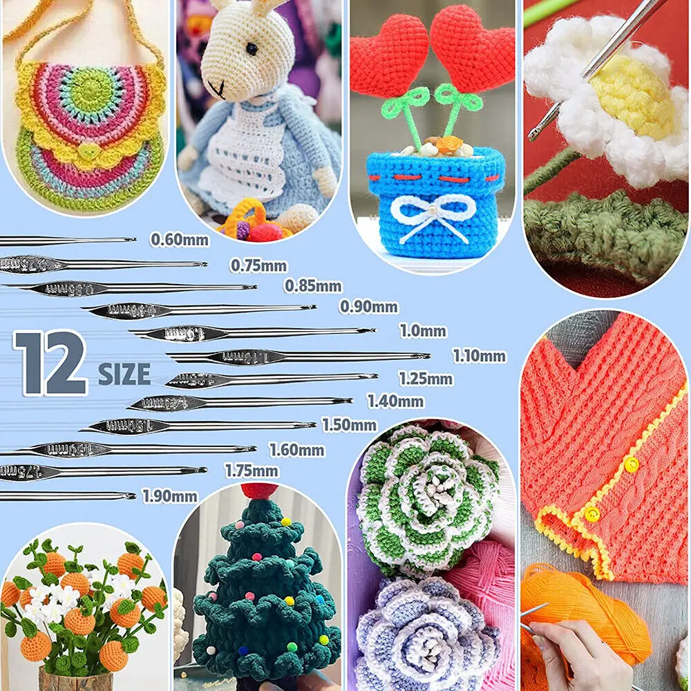 79Pcs Ergonomic Crochet Hook Set 5 Rolls Yarn Knitting Needles Kit for Starters DIY WeavingTools Knitting Accessories Supplies