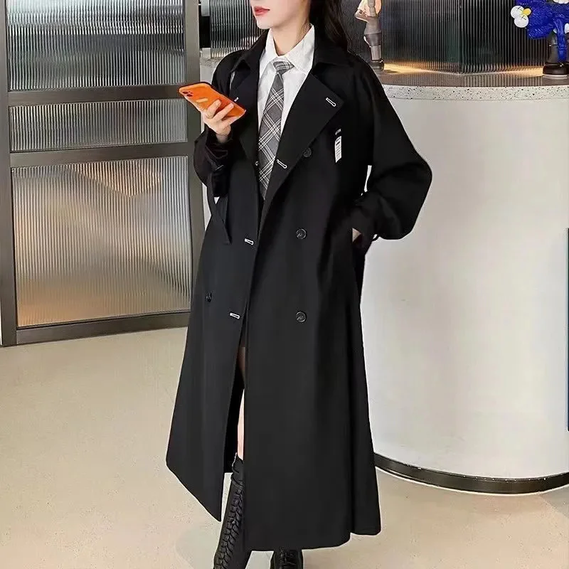 High End 2025 Black Trench Coat British Long Medium Long Spring And Autumn New Style Short Hepburn Coat Jacket