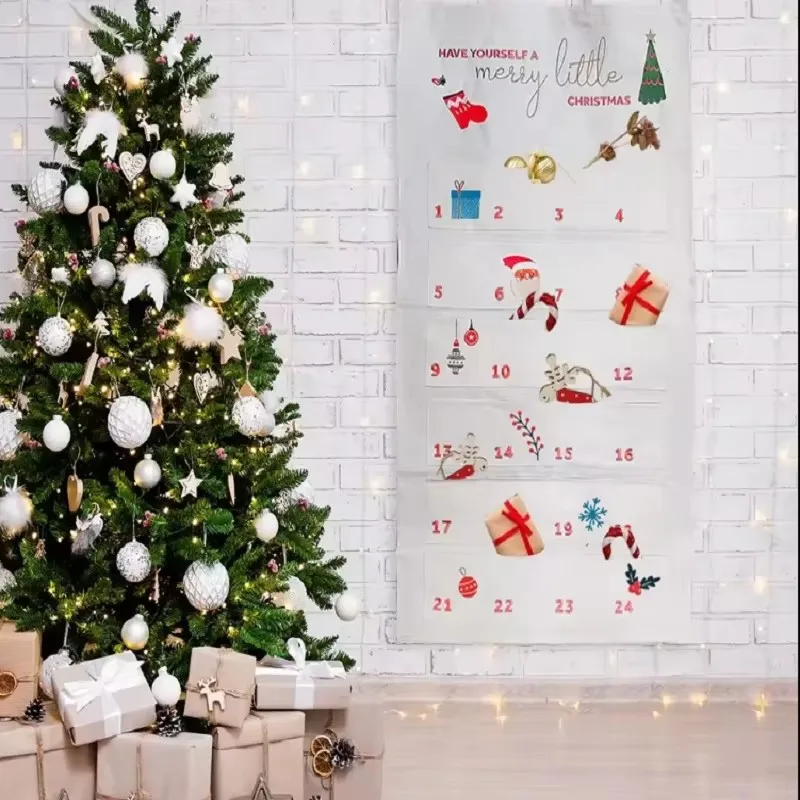 Christmas Ornaments Christmas Advent Calendar Canvas Bronzing Number Wall Calendar 24 Pockets
