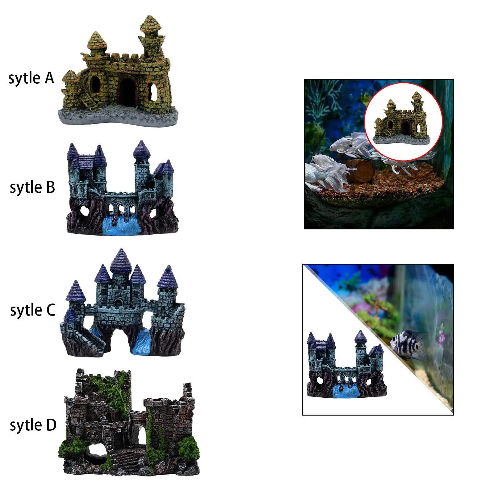 Aquarium Resin Castle Decoration Ancient Castle Design Fish Tank Ornament For Reptile Betta Fish Saltwater Tanks