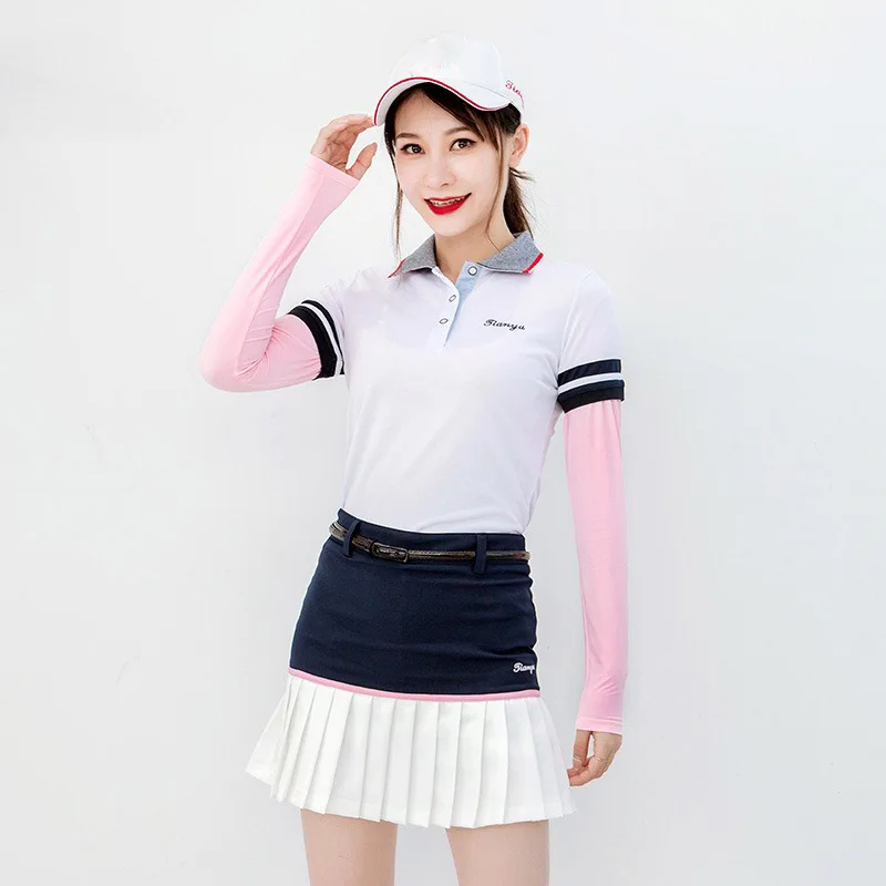 Golf Women's Underwear Ice Silk Fabric Long Sleeve Bottom Coat Sunscreen Breathable Half Waist Skin friendly women golf clothing