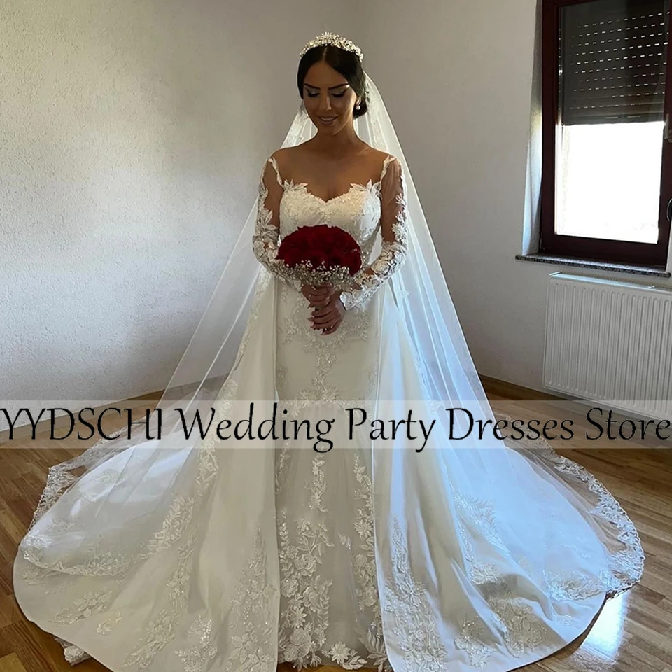 

Luxury White Wedding Dress 2023 Applique Bridal Gown Sweetheat Embroidery Mermaid Lace Appliques Custom Made Sleeves With Train