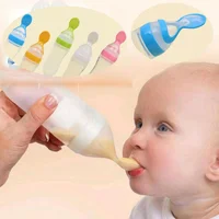 2 PC Baby Accessories Safety Infant Baby Silicone Feeding with Spoon Feeder Food Rice Cereal Bottle Utensils and Fruit Feeder 2