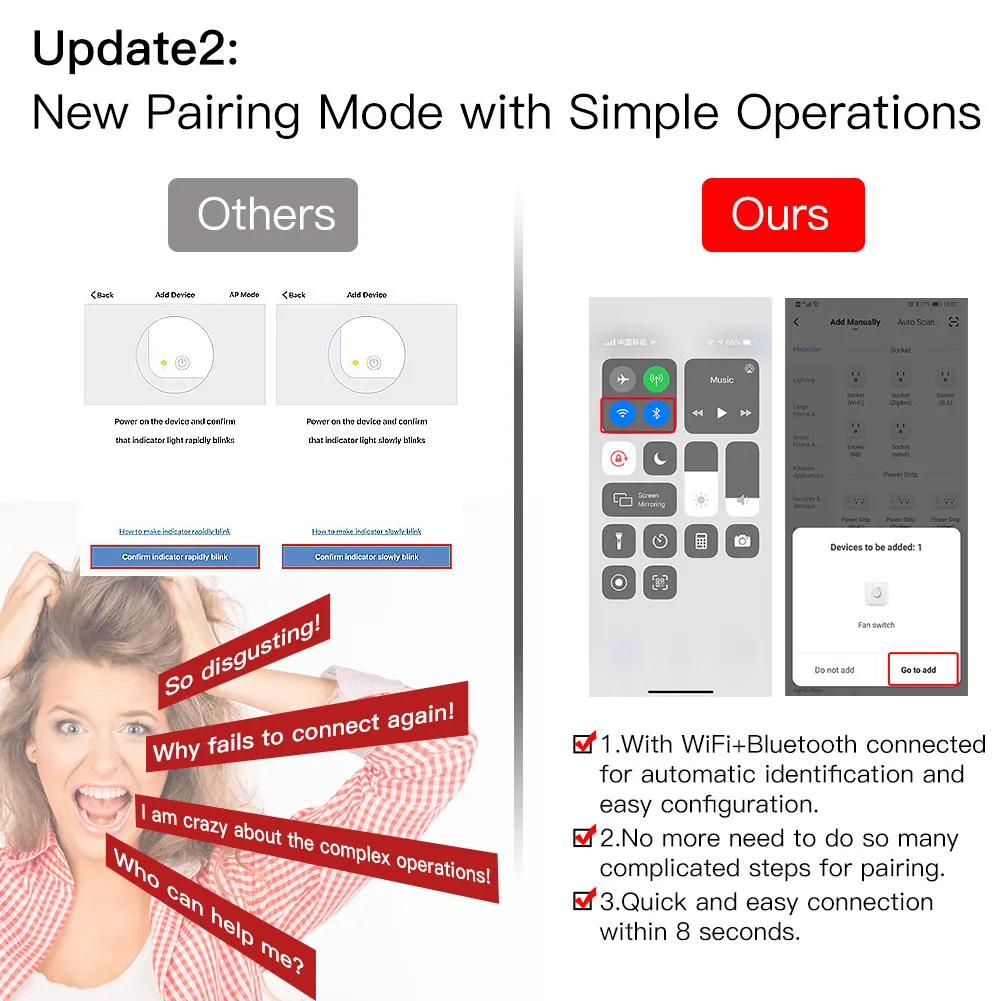 Smart Switch WiFi RF Smart Ceiling Fan Light 2/3 Way Control Smart Life/Tuya APP RF Remote Speed Control Alexa Google Home Compatible