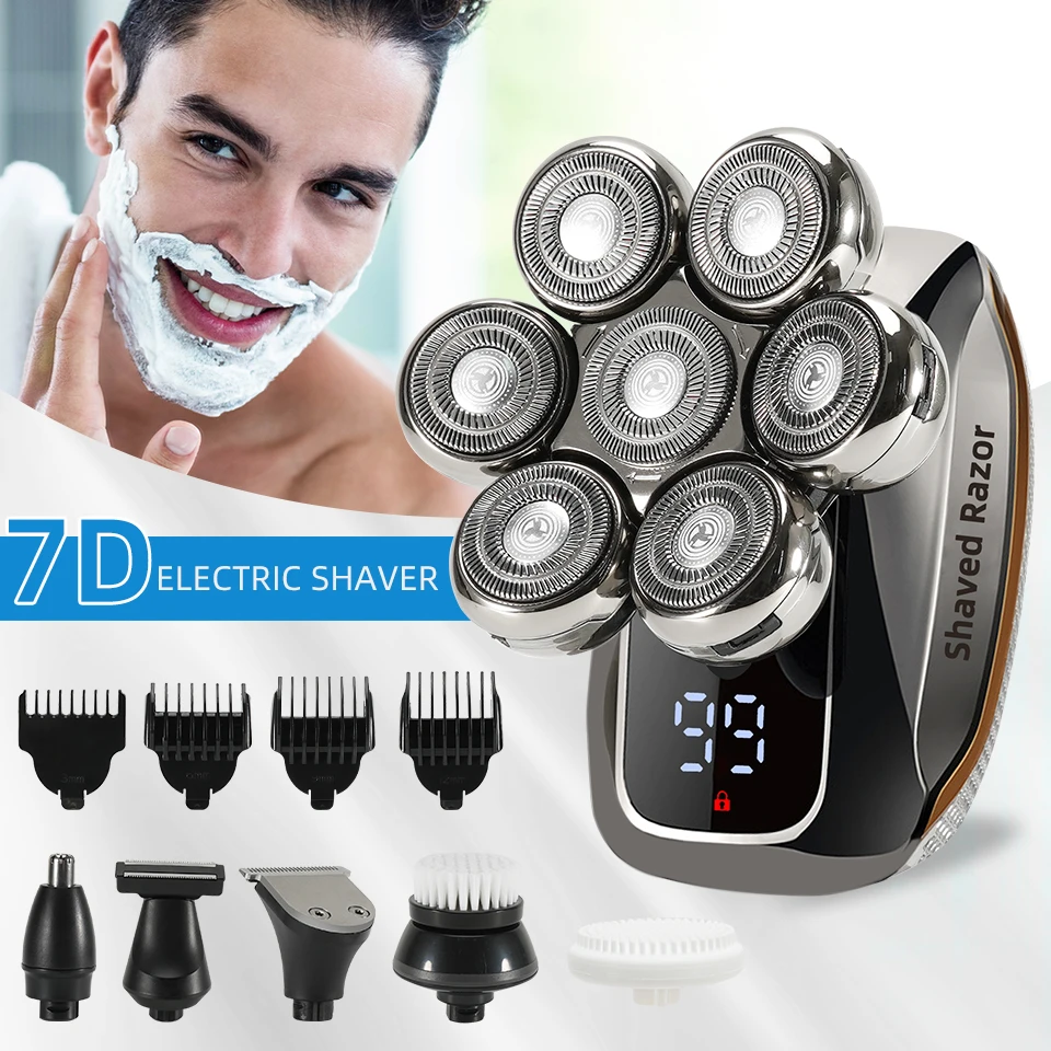 Rasoio Elettrico 7D Per Uomo Calvo Kit Per La Cura Degli Uomini Elettrici Di Alta Qualità Cordless Impermeabile Lcd Head Shavers Ricaricabile