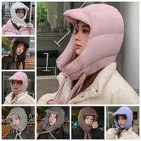 Casual Solid Color Padded Pullover Cap Korean Style Windproof Balaclava Hat Hooded Harajuku Puffy Ear Protection Cap Lady