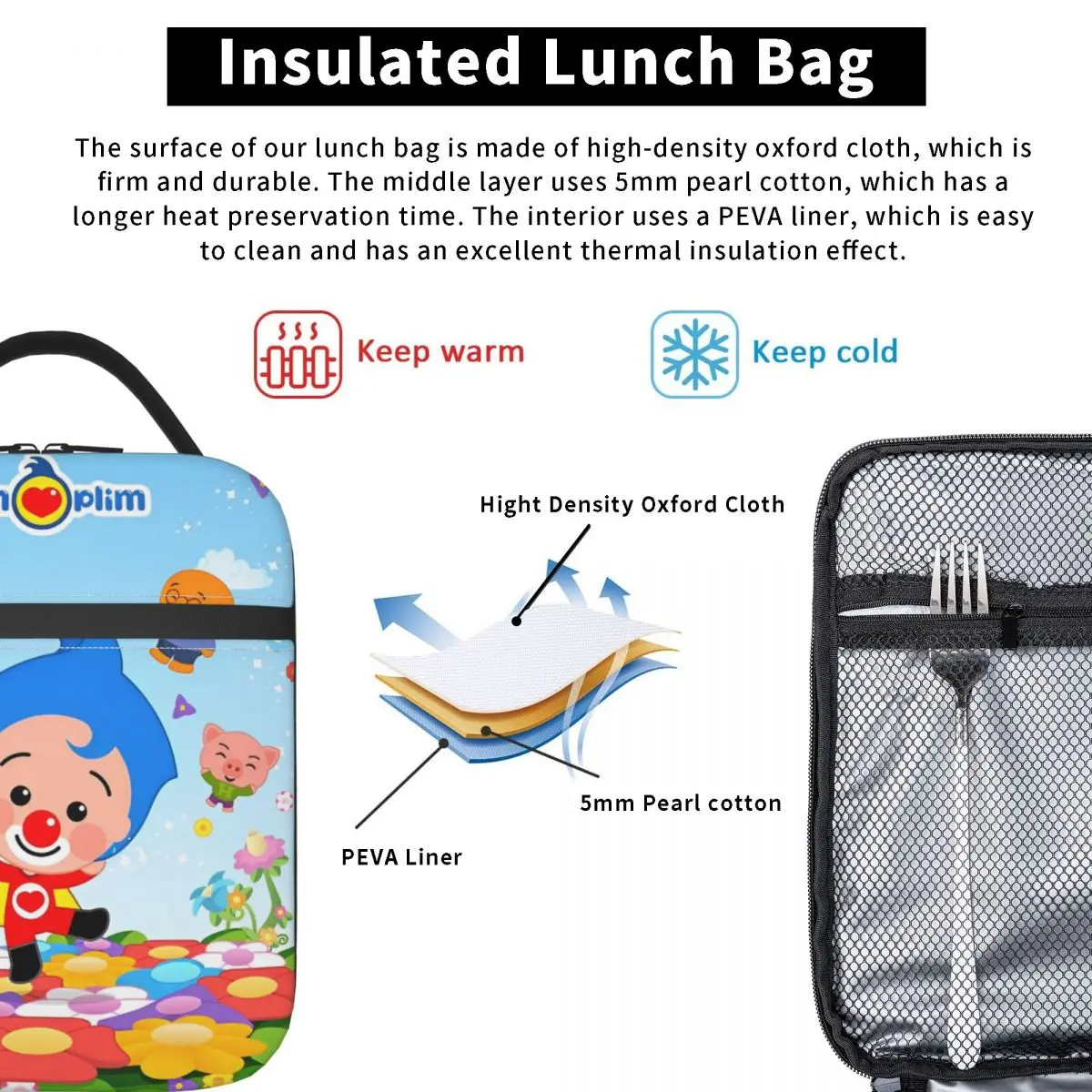 Plim-Plims Product Insulated Lunch Bag For Travel Food Storage Bag Portable Cooler Thermal Lunch Boxes 5