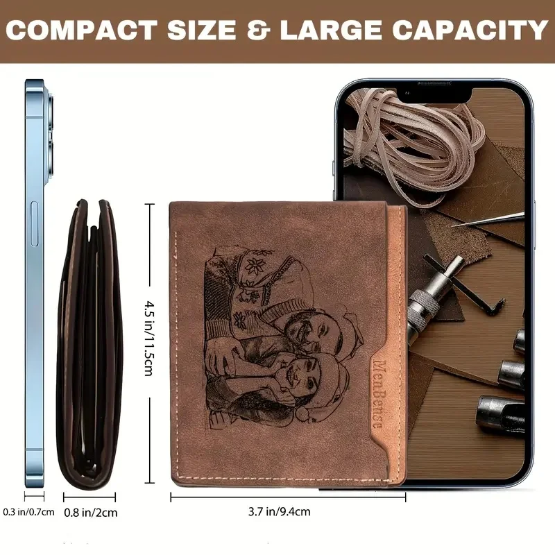 Personalized Vintage-Style Brown Faux Leather Wallet