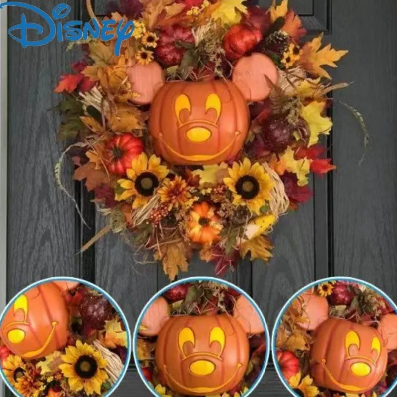 

Halloween Fall Pumpkin Mickey Wreath For Front Door With Pumpkins Artificial Maples Sunflower Holiday Greater Autumns Harvest