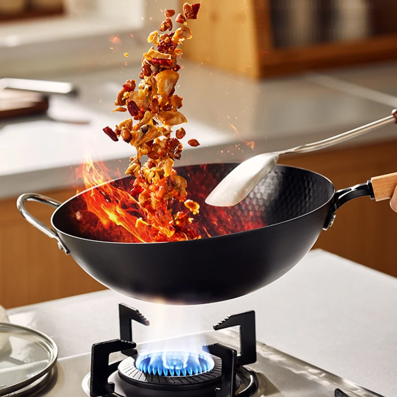 

Iron Wok Pan Vegetable Fryer Non Stick Cooking Pot Chinese Handmade Uncoated Wok Gas Stove Induction Cooker frigideira Cookware