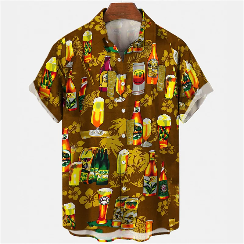Camicia Hawaiana Uomo Maniche Corte Who In Shop – Stampa Graffiti Bicchiere Albicocca, Taglia XL